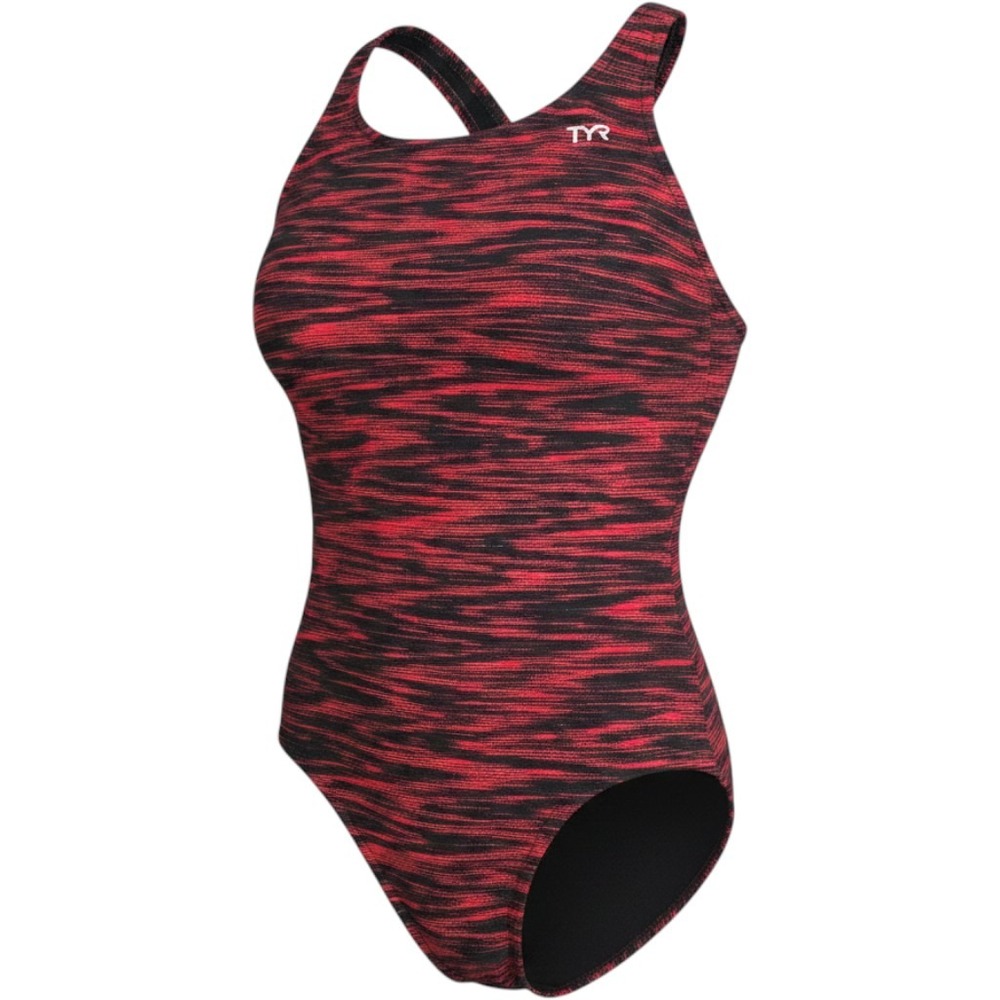 TYR Womens One Piece Swimsuit Black Red Space Dye Racerback Athletic Swimwear 10